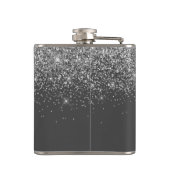 Zilver Grey Girly Glitter Sparkle Monogram Name Heupfles (Achterkant)