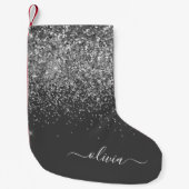 Zilver Grey Girly Glitter Sparkle Monogram Name Kleine Kerstsok (Voorkant)