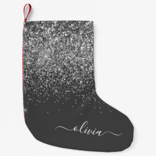 Zilver Grey Girly Glitter Sparkle Monogram Name Kleine Kerstsok