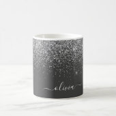 Zilver Grey Girly Glitter Sparkle Monogram Name Koffiemok (Center)