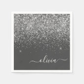 Zilver Grey Girly Glitter Sparkle Monogram Name Servet (Voorkant)