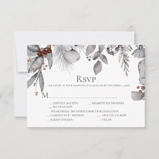 Zilver Grey Holly Pine Eucalyptus Rust Berries RSVP Kaartje (Voorkant)