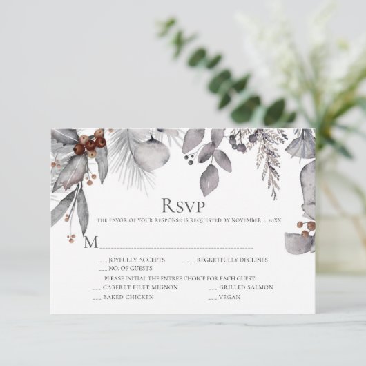 Zilver Grey Holly Pine Eucalyptus Rust Berries RSVP Kaartje (Staand voorkant)