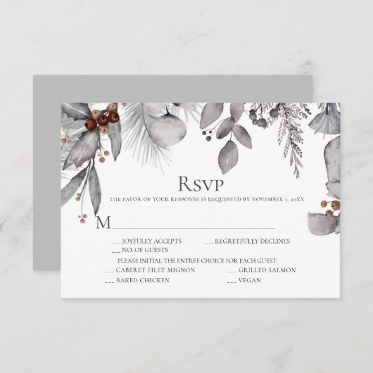 Zilver Grey Holly Pine Eucalyptus Rust Berries RSVP Kaartje (Voorkant / Achterkant)