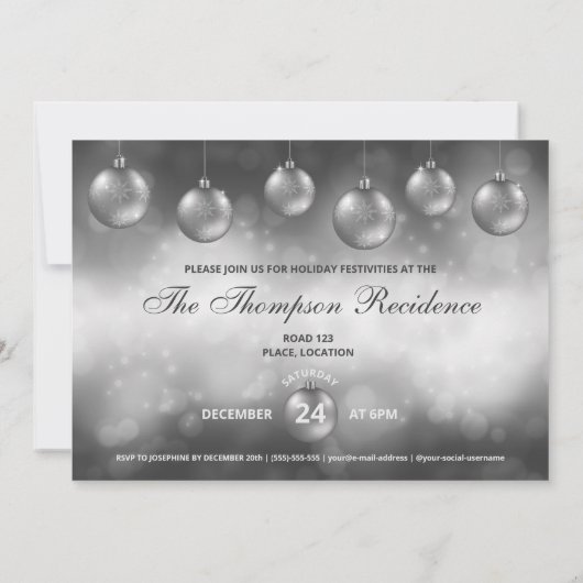 Zilver Grey Kerstmis Baubles kerst Kaart (Achterkant)