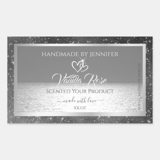 Zilver Grey Ocean Product Labels Glitter Stars (Voorkant)