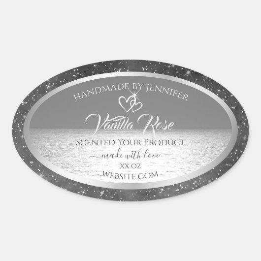 Zilver Grey Ocean Product Labels Glitter Stars (Voorkant)