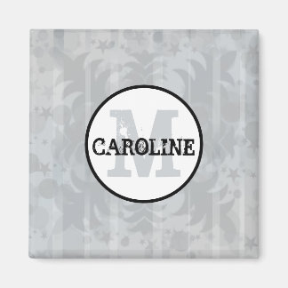Zilver Grey Stars Modern Monogram Damask Stars Magneet