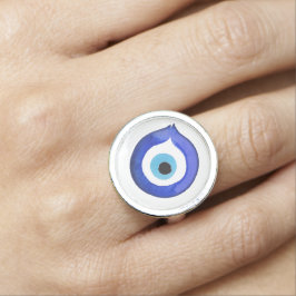 Zilver Grieks Evil Eye Ring Mati Nazar Amulet
