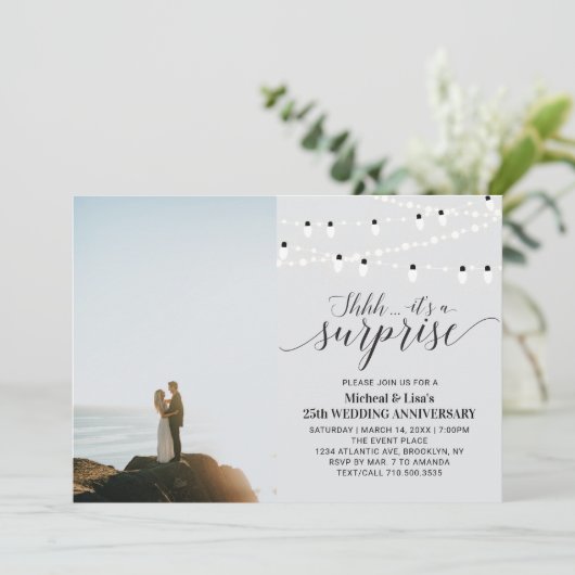 Zilver / Grijs 25e Jubileum voor het bruiloft van  Kaart (Staand voorkant)