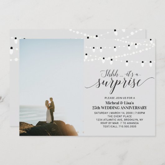 Zilver / Grijs 25e Jubileum voor het bruiloft van  Kaart (Voorkant / Achterkant)