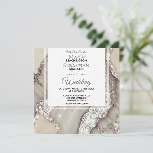 *~*ZILVER GRIJS AGAAT Marmer RSVP AR66 QR Bruiloft Kaart (Staand voorkant)