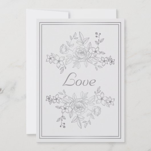 Zilver, Grijs Bloemen Huwelijksuitnodigingen Kaart (Achterkant)