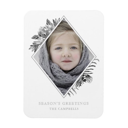 Zilver Grijs Botanisch Elegant Kerstmagneet Magneet (Verticaal)
