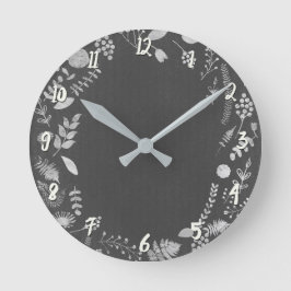 Zilver Grijs Botanische Bladeren Gepersonaliseerd  Ronde Klok