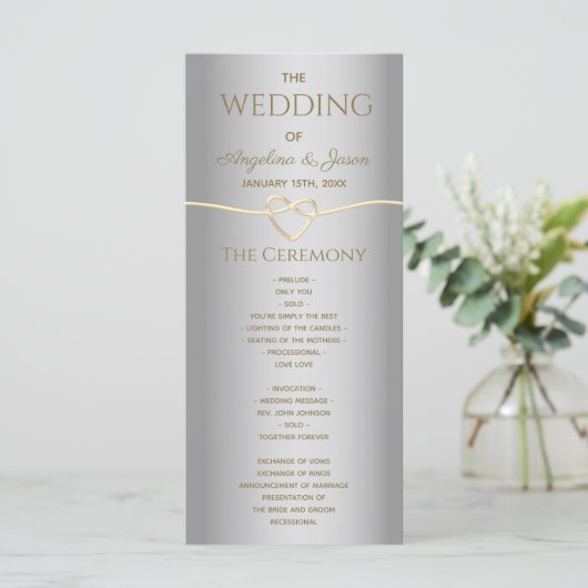 Zilver Grijs Bruiloft Programmakaart (Staand voorkant)