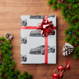 Zilver Grijs C8 Corvette Sportwagen Hand getrokken Cadeaupapier