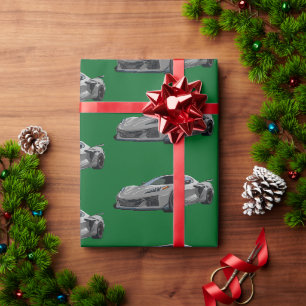 Zilver Grijs C8 Corvette Sportwagen Hand getrokken Cadeaupapier