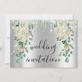 Zilver grijs drijft grijze Floral Mint Green Weddi Kaart (Voorkant)