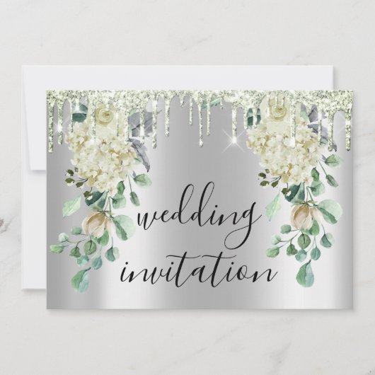 Zilver grijs drijft grijze Floral Mint Green Weddi Kaart (Voorkant)