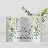 Zilver grijs drijft grijze Floral Mint Green Weddi Kaart (Staand voorkant)