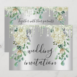 Zilver grijs drijft grijze Floral Mint Green Weddi Kaart
