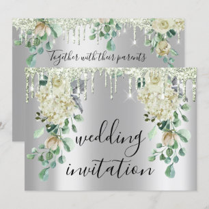 Zilver grijs drijft grijze Floral Mint Green Weddi Kaart