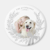 Zilver Grijs Eenvoudige Kerst Krans Foto Magneet (Voorkant)