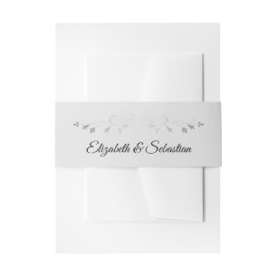 Zilver grijs Elegant Floral Border Wedding Uitnodigingen Wikkel