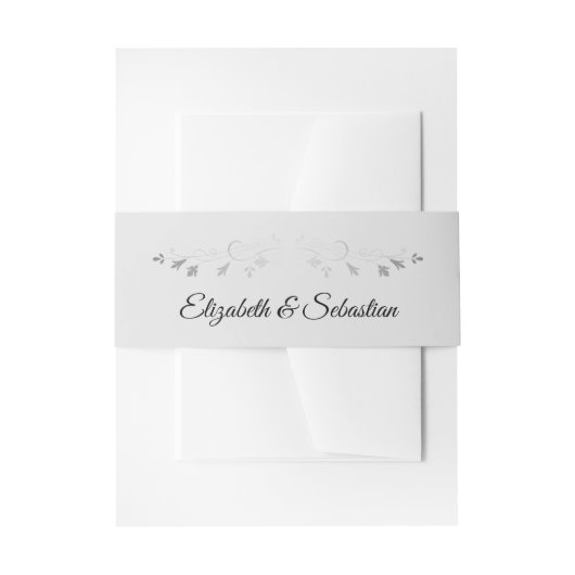 Zilver grijs Elegant  Floral Border Wedding Uitnodigingen Wikkel (Voorkant Voorbeeld)