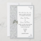Zilver grijs en wit kant traditionele bruiloft kaart (Achterkant)
