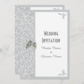 Zilver grijs en wit kant traditionele bruiloft kaart (Voorkant / Achterkant)