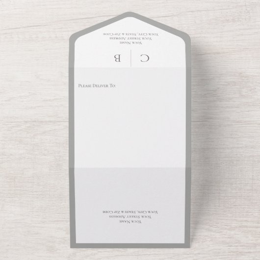 Zilver grijs en wit monogram Minimale inname All In One Uitnodiging (Buitenkant)