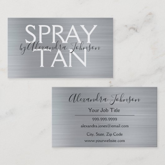 Zilver - Grijs geborsteld metalen spuitbus Visitekaartje (Voorkant / Achterkant)