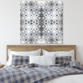 Zilver & Grijs Geometrisch Abstract Rooster Textuu Canvas Afdruk (Insitu (Slaapkamer))
