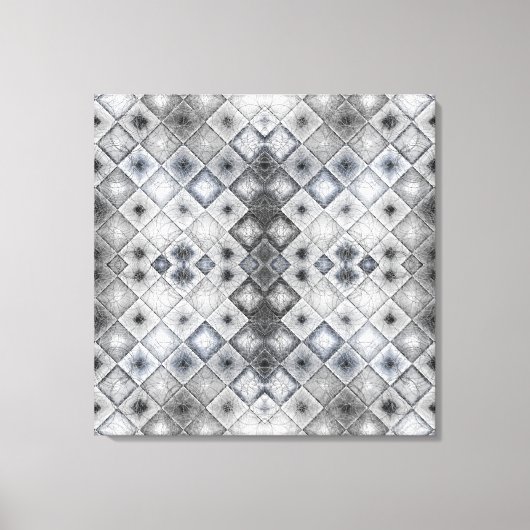 Zilver & Grijs Geometrisch Abstract Rooster Textuu Canvas Afdruk (Voorkant)