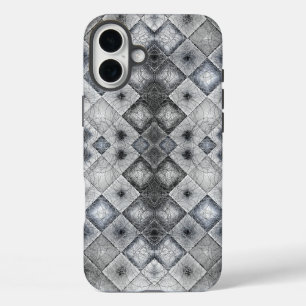 Zilver & Grijs Geometrisch Abstract Rooster Textuu iPhone 16 Plus Hoesje