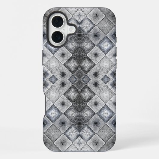 Zilver & Grijs Geometrisch Abstract Rooster Textuu iPhone Hoesje (Achterkant)