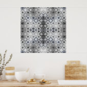 Zilver & Grijs Geometrisch Abstract Rooster Textuu Poster (Keuken)