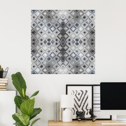 Zilver & Grijs Geometrisch Abstract Rooster Textuu Poster (Thuiskantoor)