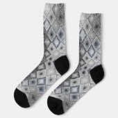 Zilver & Grijs Geometrisch Abstract Rooster Textuu Sokken (Links)