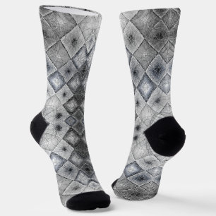 Zilver & Grijs Geometrisch Abstract Rooster Textuu Sokken