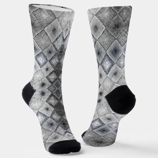 Zilver & Grijs Geometrisch Abstract Rooster Textuu Sokken (Gebogen)