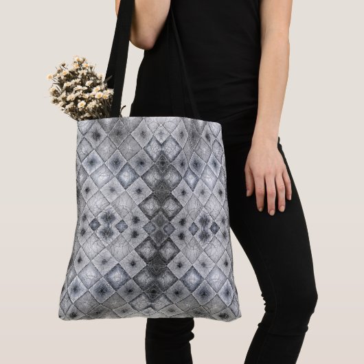 Zilver & Grijs Geometrisch Abstract Rooster Textuu Tote Bag (Dichtbij)