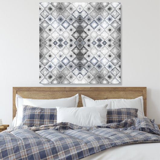 Zilver & Grijs Geometrische Abstracte Lattice Text Canvas Afdruk (Insitu (Slaapkamer))