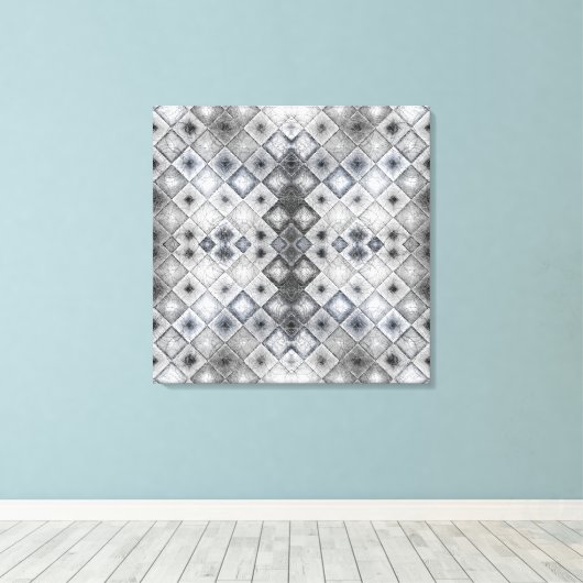 Zilver & Grijs Geometrische Abstracte Lattice Text Canvas Afdruk (Insitu (Houten vloer))