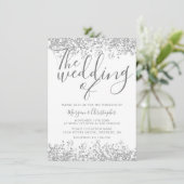 Zilver grijs glitter elegant modern huwelijk kaart (Staand voorkant)