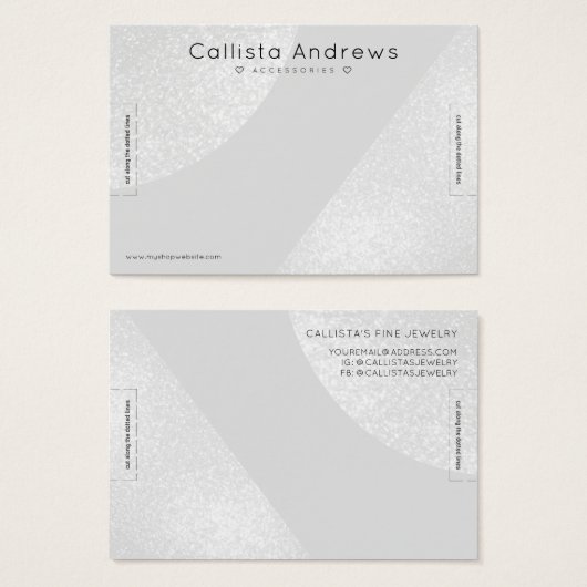 Zilver grijs glitter Geo Heart Bracelet display Visitekaartje (Voorkant /achterkant)