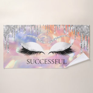 Zilver grijs glitter Holograaf oogmerk naam Badhanddoek
