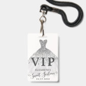 Zilver Grijs Glitter Jurk Sweet 16 VIP Verjaardag Badge (Front with Lanyard)